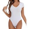 Joyshaper Body Donna Maniche Corte Scollo a V T-shirt Bodysuit Tank Top Elegante Body da Donna Intimo Estivo Basic Perizoma Elasticizzato Tuta Aderente Jumpsuits, Bianco, M