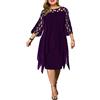 Minetom Donna Vestiti Elegante Manica Lunga Vestito da Cerimonia Cocktail Abito Casual Taglie Forti Abiti al Ginocchio D Viola 4XL