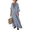 Generico Vestito Donna Estivo Kaftano Boho Chic in Cotone e Lino, Abito Lungo Etnico con Tasche e Scollo a V, Maxi Prendisole per Mare Spiaggia e Vacanza, Stile Vintage Oversize e Traspirante