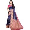 IMTRA FASHION Saree Di Seta Artistica Stampata Della Marina Tradizionale Indiana Con Camicetta-SELENA NAVY