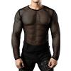 JOGAL Uomo Muscolo Trasparente Camicie Manica Lunga Maglia Maglia Intimo, Nero , L