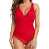 Generico Costume Modellante Donna Pancia Piatta Costume da Bagno da Donna 2024 Primavera/Estate Nuovo Tinta Unita a Vita Alta Sexy con Scollo a V Aperto sul Costumi Interi Pancia Piatta (Red, L)