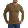 Yewloch Uomo Manica Lunga Henley Maglietta Scollo,Cotone Uomo Manica Lunga/Corte Shirt,T Shirt Casuale con Collo Serafino,vestibilità Slim Marrone XL