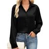 CMTOP Camicia Donna Camicetta Manica Lunga Raso Blusa Elegante Scollo a V Camicie Loose Bottoni Tunica Primavera Autunno Shirt Top Tinta Unita Basic Maglietta