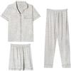Generico Donna Estive Pantaloni Donna Estivi Corti Estivo da A Maniche Corte con 3 Pezzi Taglie Forti Pigiama Pinocchietto Cotone Vestiti Estivi Grey XL