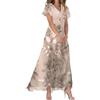 Generic Abiti da Donna, Abito Lungo a Trapezio in Chiffon Floreale, Manica Corta, Volant, Scollo a V, alla Moda, Vita fluida