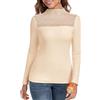 WOWENY Maglia termica da donna a maniche lunghe, top caldi con pizzo, pullover, maglia termica da donna, maglia funzionale, pullover a collo alto, canottiera invernale, albicocca, L