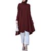 Andiwa Camicie a tunica musulmana da donna elegante camicetta irregolare casual manica lunga button down top abbigliamento islamico, vino, XL