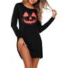 Demegimi Camicia da Notte Donna Halloween in Cotone Manica Lunga Stampa Teschio Arancione Morbida e Comoda