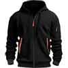 Generisch Felpa da uomo con cappuccio, con cappuccio, da uomo, con chiusura lampo, giacca sportiva Full Zip, per il tempo libero, sportiva, multi tasche, casual, con cappuccio, Nero , 3XL