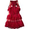 Inzegao Maxi abito da donna in rete con volant in vita elasticizzata senza spalle velate a maniche lunghe in tulle per feste di nozze