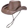 EINSKEY Cappello Fedora unisex in pelle PU, cappello da cowboy western per uomo e donna, marrone, Taglia unica