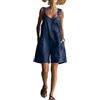 Generico Tuta Elegante Donna - Curvy V Neck Romper Boho Chic Tute da Cerimonia Vita Alta Jumpsuit Casual Morbida Senza Maniche Salopette Moda Spiaggia Vacanza Outfit Leggero con Tasche (A23,S)