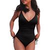 Generico Costume da Bagno Donna E Laccetti Laterali Costumi da Bagno Interi per Donna Scollo A V Costume Intero Donna Sexy Costume Intero Donna Push Up Perizoma Monokini Contenitivo (Black, M)