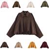 Generisch Giacca in pelle scamosciata da donna corta oversize, bomber in morbida pelle scamosciata con fodera in pile, giacca invernale per autunno, mezza stagione, giacca corta in pelle, look casual, con