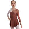 Hansber Vestito da Balletto Ginnastica Artistica Abito da Pattinaggio Artistico Bambina Manica Lunga Ballerina Strass Leotards Vestito da Ballo Lirico Marrone 7-8 Anni
