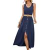Generico Vestido Largo de Verano sin Mangas para Mujer Cintura Imperio fruncida Corte en A Ideal para la Playa y Vacaciones