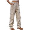 WOXIHUAN Pantaloni Cargo Donna Jeans Pantaloni Larghi alla Caviglia Elasticizzati Tasconi Elastico Vita Alta Pantalone con Tasche Laterali Lavoro Jogging Pants Sportivi Casual