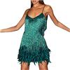 Generico Abito Lungo Donna Elegante Frange e Paillettes Abito da Sera e Cocktail Discoteca Estivo Sexy Moda Cerimonia 2024