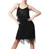 Odizli Abito Anni 20 Donna Gatsby Paillette Frangia Vestito a Spaghetti Sexy Corto Latino Abito da Ballo, Nero , 3XL