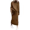 Generic Completo in maglia a due pezzi - Abiti invernali da donna lavorati a maglia casual dolcevita pullover top e gonna a matita lavorata a maglia invernale termico Streetwear Lounge Set tinta unita