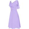 IQYU Abito da donna in chiffon lungo - Vestito estivo da donna, leggero e arioso, sexy, senza spalline, a vita alta, abito da cocktail, abito da sera, elegante, leggero, tinta unita, per feste, Lilla, S