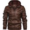 GUOCU Giacca da Uomo in Pelle PU, Bomber da Aviatore con Cerniera Calda, Casual Giubbotto Antivento Caldo Autunnale Cappotto Classico Vintage,Marrone,XL