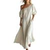 Foweknow Abito estivo da donna, lungo, elegante, monospalla, da spiaggia, linea ad A, in mussola, a righe, leggero e arioso, maxi abito vintage, casual, abito da spiaggia, bianco, XL