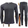 HAJRA® Set di biancheria intima termica da uomo, maglia a maniche lunghe, gilet e pantaloni lunghi, caldo regalo invernale per il freddo, top e pantaloni e calore., Set carbone (superiore e
