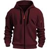 MEDUOLA Uomo con Cappuccio Zip Cardigan Giacca Sportiva Jogging Felpa con Cappuccio Ragazzi e Uomini Felpa con Zip Tasca Multifunzionale Cardigan con Cappuccio L,A12 Rosso