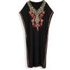 HalcyonFit Caftano lungo ricamato vintage bianco casual con scollo a V maxi abito estivo da donna abbigliamento da spiaggia copricostume da bagno, Nero , Taglia unica
