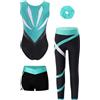 Yhong Body Ginnastica Artistica Bambina, Set 4 Pezzi Leotards con Pantaloncini Leggins + Capelli Fasce Tuta da Danze