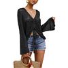 Saodimallsu Donna Boho Off Spalla Crop Top Manica a Campana Flowy Oversize Cavallo Pullover - Nero - S