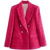 Generic Giacche in tweed da donna oversize a maniche lunghe tinta unita scollo a V giacche da ufficio cappotti, Rosso, X-Large
