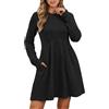 Fulidngzg Vestito Donna Elegante Boho in Maglia Invernale Autunno con Scollo Rotondo Maniche Lunghe e Tasche Vestiti Curvy Caldo Casual Primaverile Costume Gotico Medievale per Feste Vacanze Case,Nero