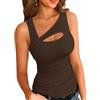 ELFIN Canotta da Donna Senza Maniche a Coste Estiva Top Sexy con Scollo Asimmetrico Slim Fit Canotte Basic Tinta Unita Elasticizzata
