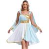 Yruioon Costume da dea greca da donna, senza maniche, elegante abito metallico Toga, vestito romano, costume per Halloween, carnevale, azzurro, M