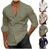 Generic giacca in lino da uomo a doppio petto per le vacanze, camicia da uomo, camicia sottile e leggera a maniche lunghe con scollo a V profondo super morbida e traspirante per il tempo libero/all'aperto