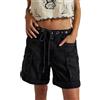 Generic Shorts da donna a ginocchio, bermuda cargo, jeans a vita alta con coulisse, hotpants con orlo arrotolato, denim short, comodi, jeans corti, leggeri e aerati, pantaloncini estivi, pantaloni jeans