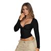 EMOTTOS Top Corti da Donna con Scollo a Cuore, Magliette Sexy da Donna Y2K con Maniche Lunghe Tagliate e vestibilità Slim, Magliette Aderenti per Discoteca, Nero, Taglie M