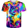 Fanient T-Shirt da Uomo Tshirt con Stampa di Gatti Colorati,Tshirts Casual da Donna in Stile Street,T-Shirts Sportiva da Coppia,XXL
