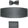 BRERA 67 Fascia da Smoking + Papillon + Fazzoletto da Taschino Color Grigio Scuro taglia S-M in raso, Set 3 pezzi Accessori da Uomo Classico per Abiti Eleganti