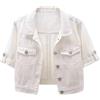 IQYU Giacca di jeans da donna a maniche corte, colore bianco, giacca di jeans da donna, giacca corta per le mezze stagioni, elegante e leggera, in denim, per il vestito, giacca corta streetwear