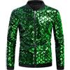 Generisch Giacca lucida da uomo con paillette, giacca bomber con zip, giacca da baseball, 70S, felpa da discoteca, lucida, metallizzata, per feste di Natale, per attività all'aria aperta, con glitter, verde