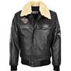 House Of Leather Giacca da uomo in vera pelle bomber con colletto staccabile stile aviatore pilota-N, Nero , L