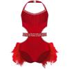 Monduelle Abito da Ballo Pattinaggio Bambina Latino Americano Ginnastica Leotards con Paillettes Piuma Costume Danza Samba Contemporanea Rosso 9-10 Anni
