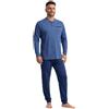 Leedya Pigiama Uomo Lungo in Cotone Jersey 100% Pettinato - Stile e Comfort in Ogni Dettaglio - Pigiama Leggero per Le Notti Estive - Polsini No Stress (IT, Testo, XXL, Regular, Regular, 957 - Blu)