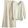 Chanpning Tuta Maglia Donna Elegante Completo 2 Pezzi Lana Casual Completi Maglione Set a Maniche Lunghe e Pantalone in Vita a Gamba Complete Sportiva Autunnale Invernale Tute per Jogging Fitness Yoga Casa