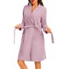 Lovasy Accappatoio Donna Cotone Nido d'Ape Vestaglia Leggera a Maniche Lunghe Kimono in Maglia Waffle Morbido Vestaglia Kimono con Colletto a Revers e Cintura