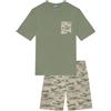 YAMAMAY - Pigiama Girocollo Corto, Uomo, Cotone, Verde Militare